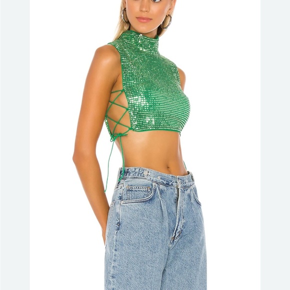 Green Sequin Halter Top - Picture 1 of 2